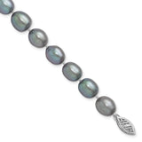 14k White Gold 8-9mm Grey Rice Freshwater Cultured Pearl 16 inch Necklace XF415