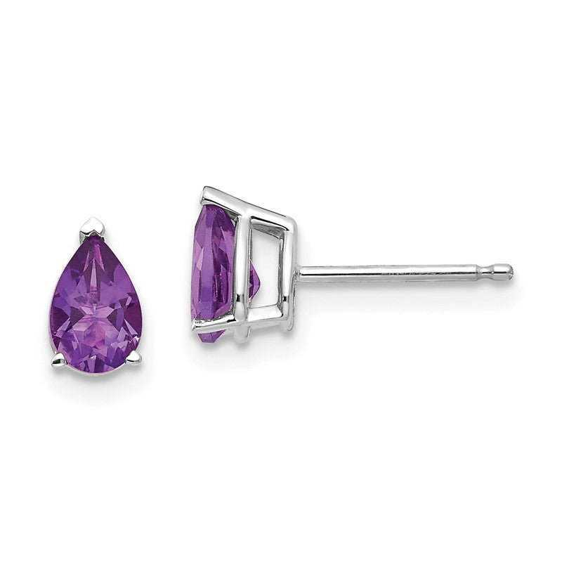 14k White Gold 6x4mm Pear Amethyst Post Earrings XE79WAM