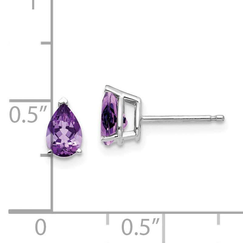 14k White Gold 6x4mm Pear Amethyst Post Earrings XE79WAM