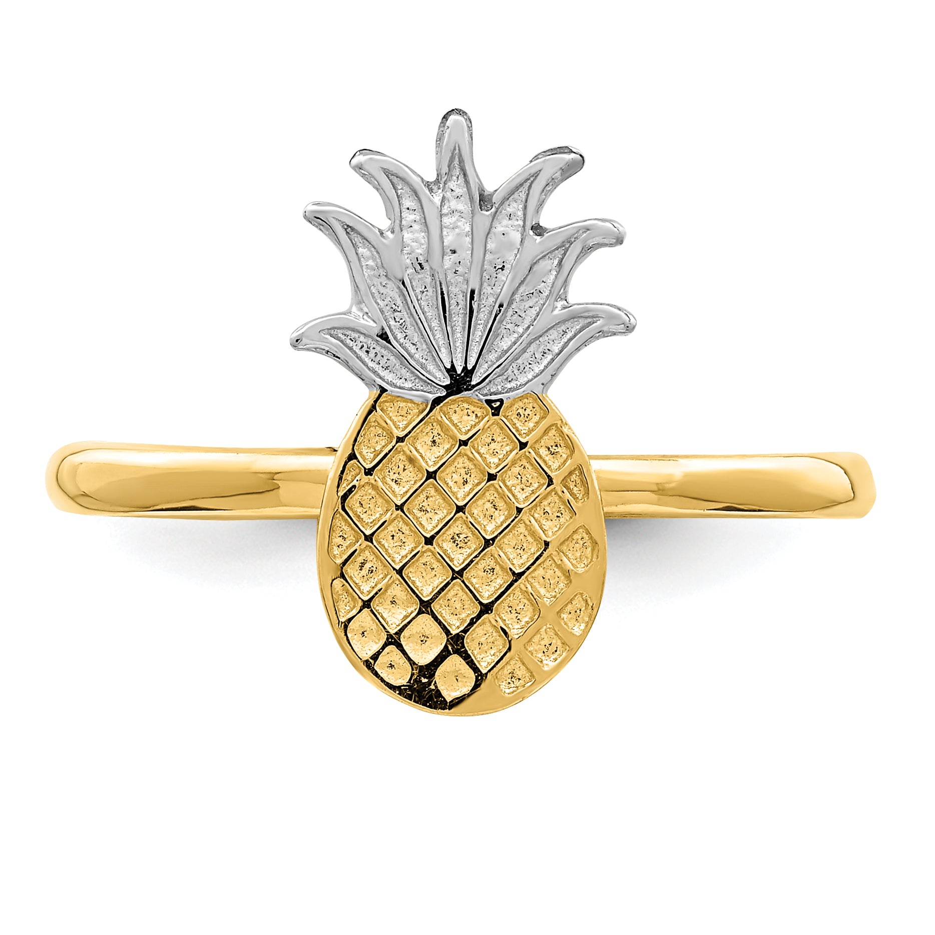 14K and White Rhodium Polished Pineapple Ring D4728