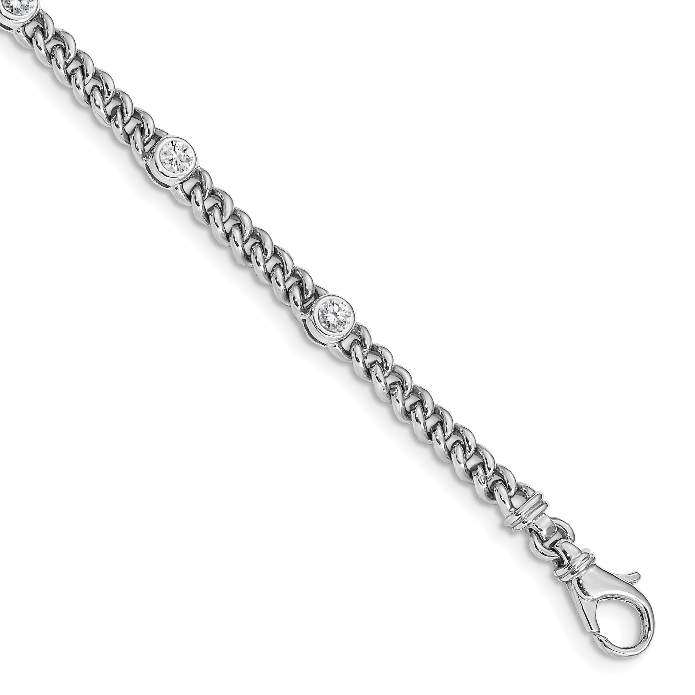 14k White Gold Complete 1 carat Round A Diamond Bezel Curb Link 7 inch Bracelet X2959WA