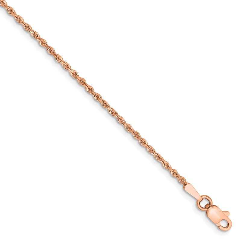 14K Rose Gold 10 inch 1.5mm Diamond-cut Rope with Lobster Clasp Anklet 012R