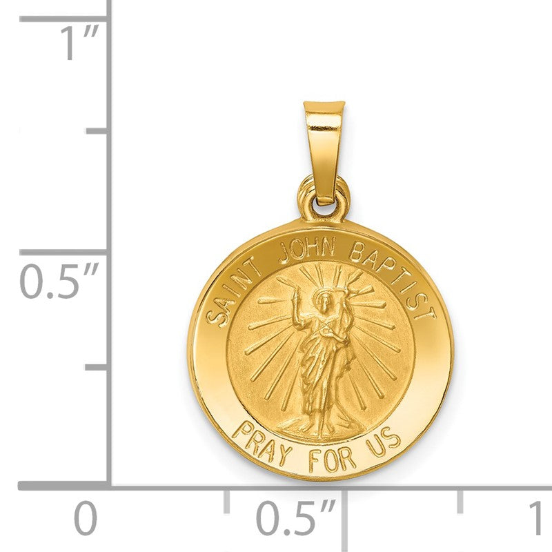 14k Polished and Satin Hollow St John the Baptist Medal Round Pendant XR1334