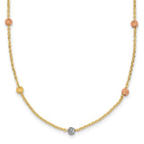 14k Tri-color Polished Diamond-cut Beads 18 inch Station Necklace SF2270