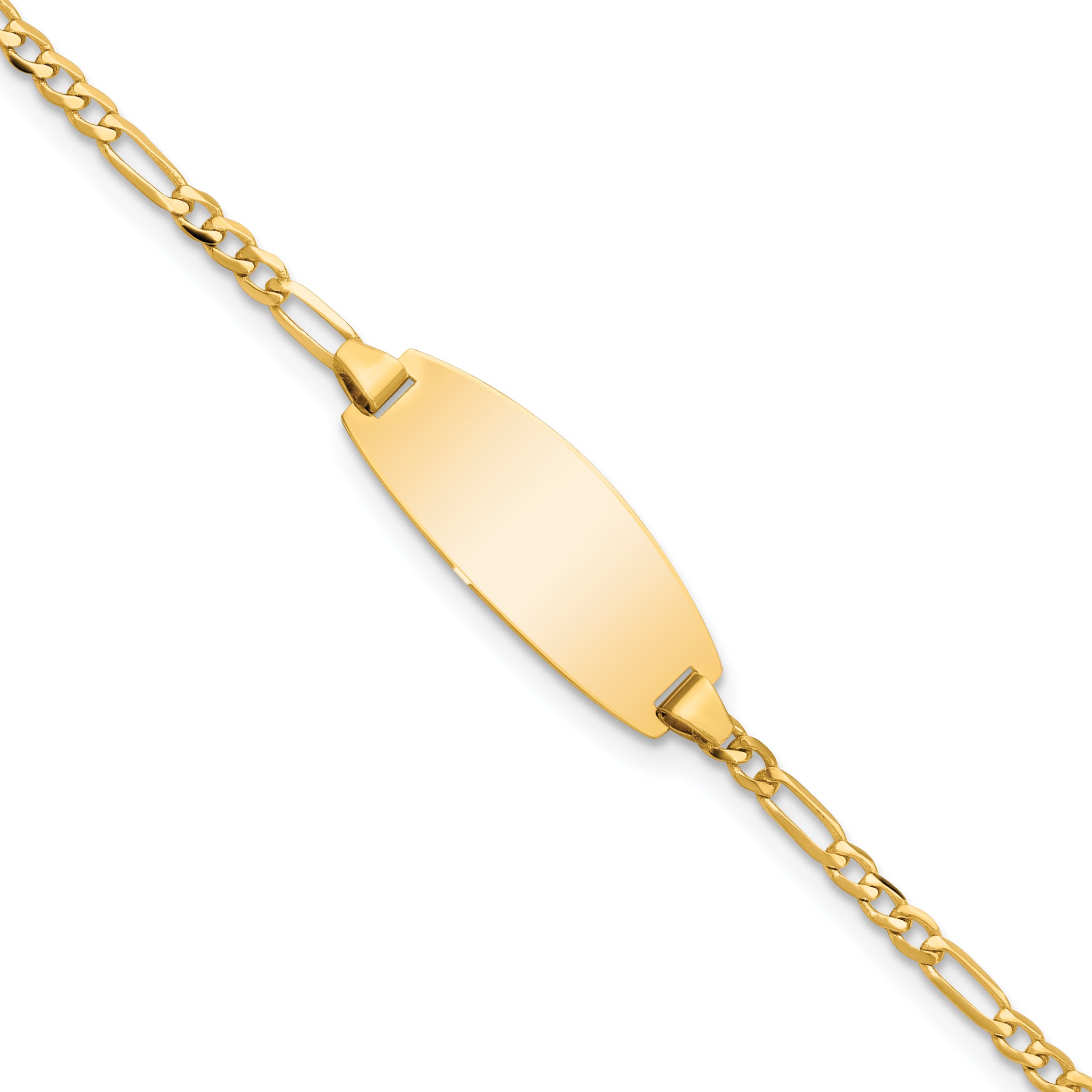 14k Polished Solid Chain/Solid Plate Figaro Link Oval 18.5x7.5mm Plate 5.5 inch Baby/Child ID Bracelet LID84