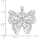 14k White Gold Polished Large Filigree Butterfly Pendant K5329