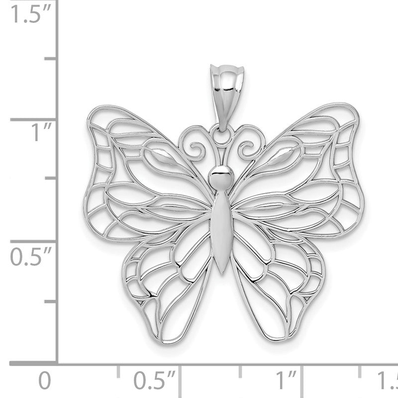 14k White Gold Polished Large Filigree Butterfly Pendant K5329