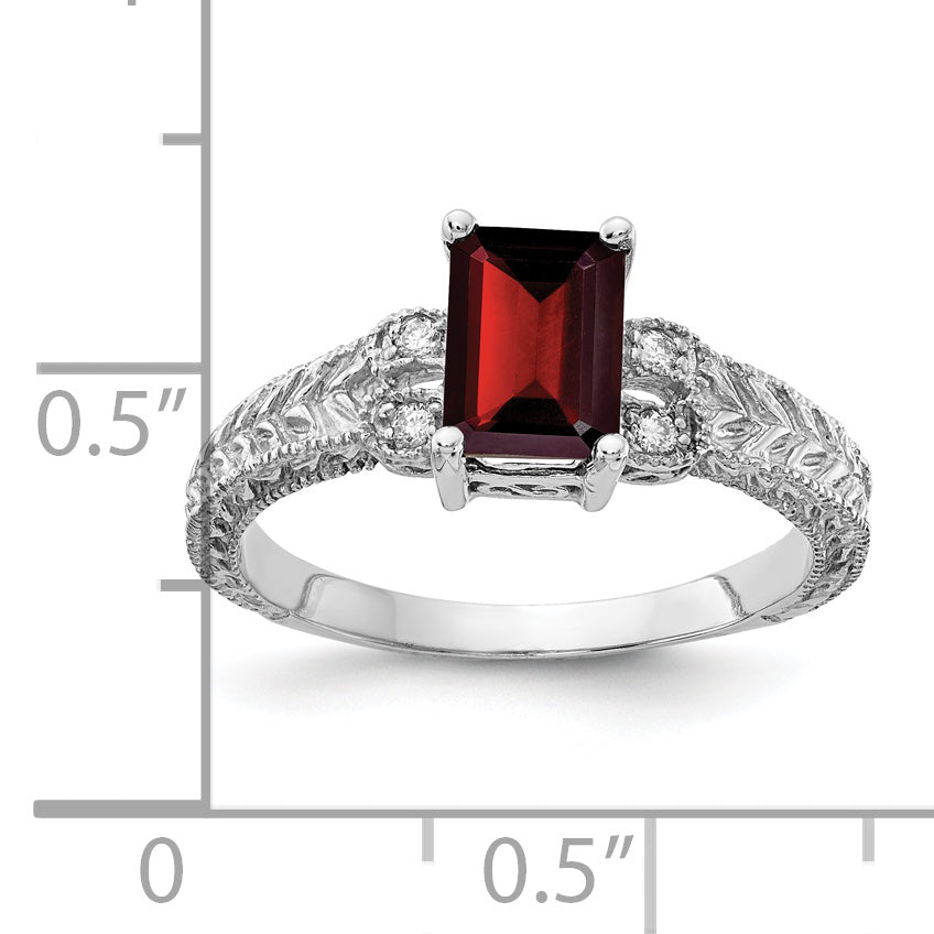 14k White Gold 7x5mm Emerald-cut Garnet and 1/20 carat AA Diamond Ring Y2266GA/AA