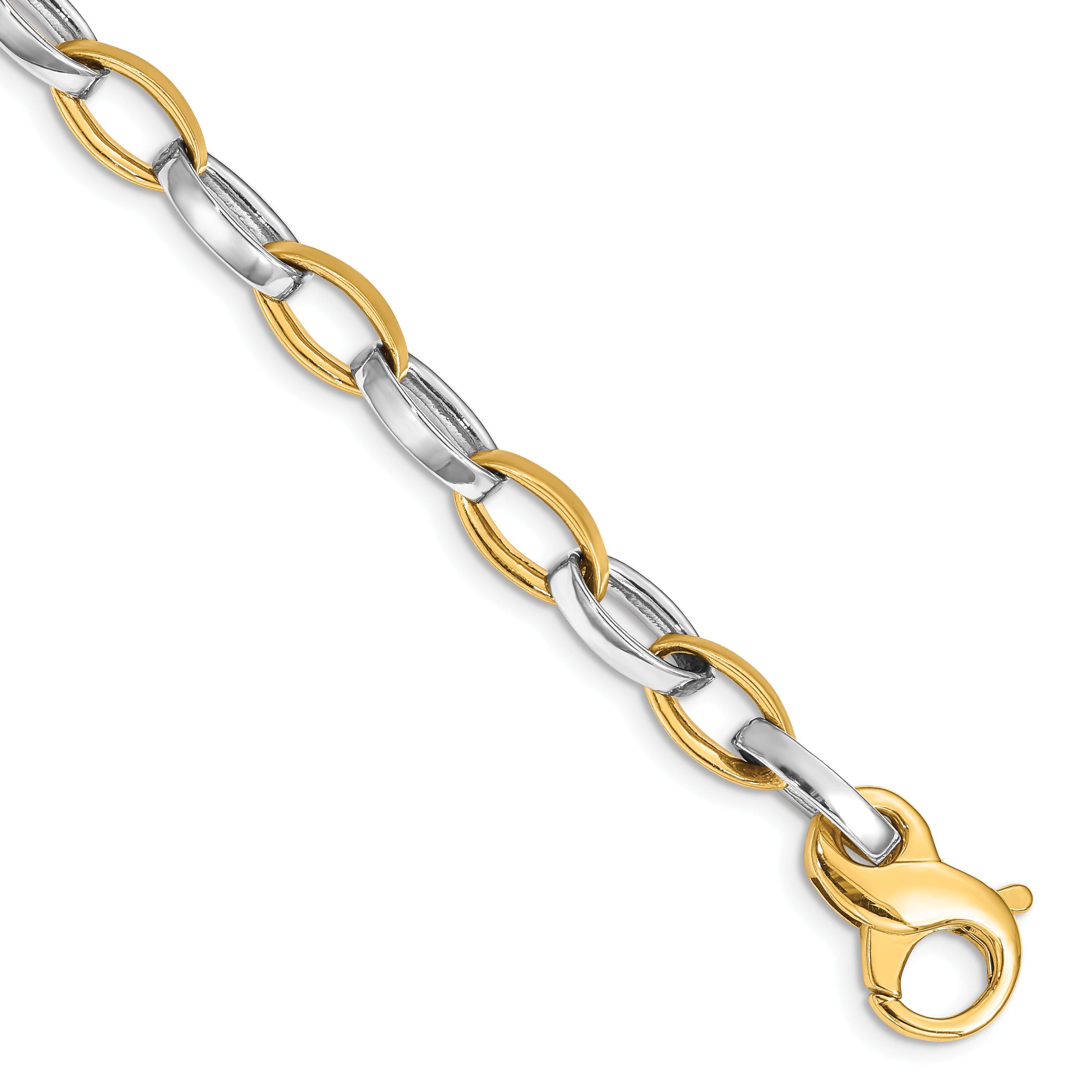 14K Two-tone 18 inch 6.6mm Hand Polished and Satin Fancy Link with Fancy Lobster Clasp Chain LK563