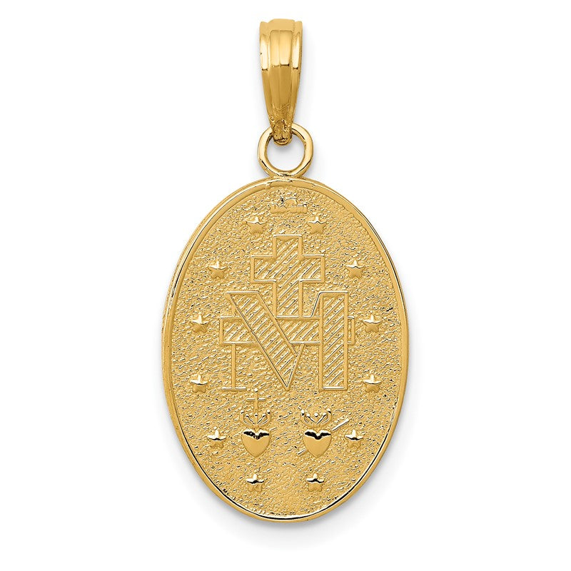 14k Polished and Satin Solid Miraculous Medal Oval Pendant M1432