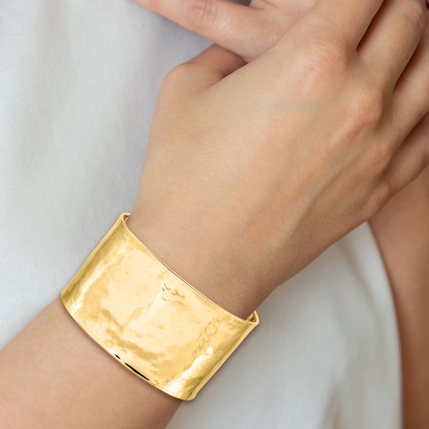 14k 37mm Hammered Polished Cuff Bangle Bracelet DB561