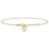 14K Cable Chain with Diamond-cut Heart Cage Dangle 9 inch Plus 1 inch Extender - Total 10 inch Anklet ANK244