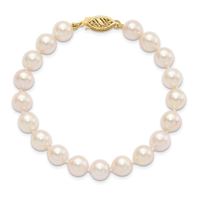 14k 7-8mm White Round Akoya Saltwater Cultured Pearl 16 inch Necklace PL70AA