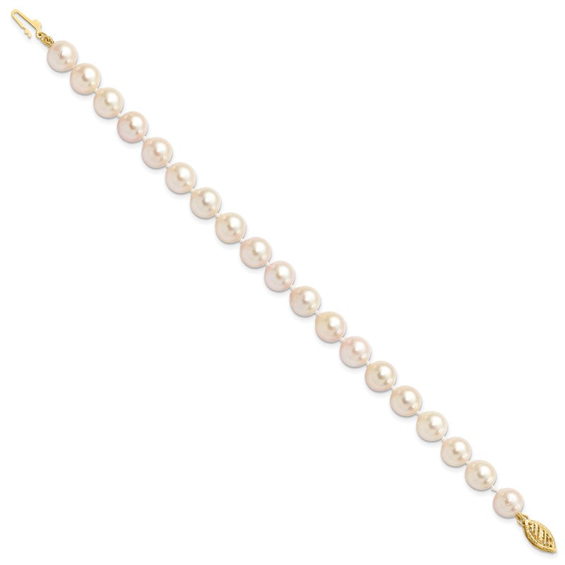 14k 7-8mm White Round Akoya Saltwater Cultured Pearl 16 inch Necklace PL70AA
