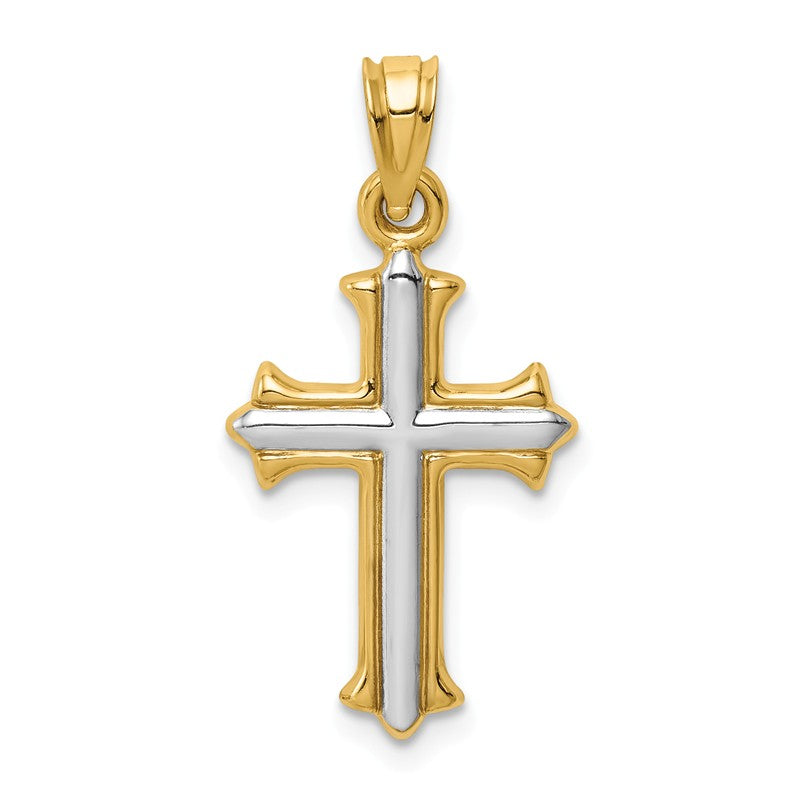 14k and White Rhodium Reversible Hollow Cross Pendant D3184