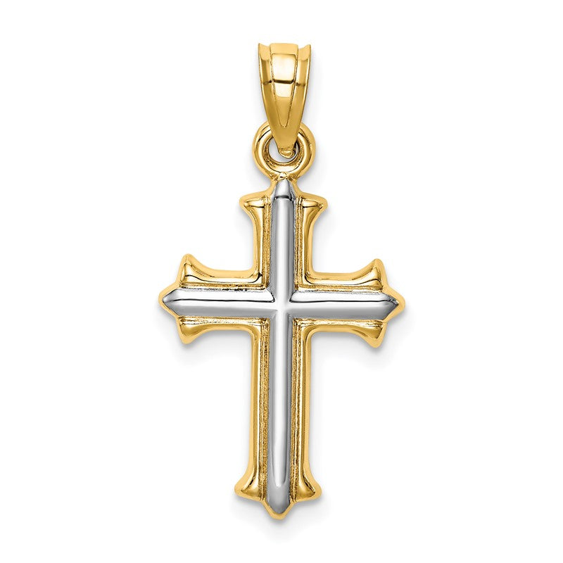 14k and White Rhodium Reversible Hollow Cross Pendant D3184