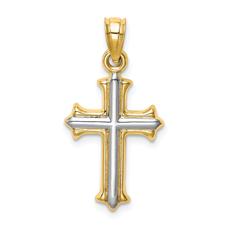14k and White Rhodium Reversible Hollow Cross Pendant D3184