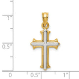 14k and White Rhodium Reversible Hollow Cross Pendant D3184