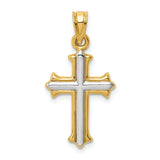 14k and White Rhodium Reversible Hollow Cross Pendant D3184