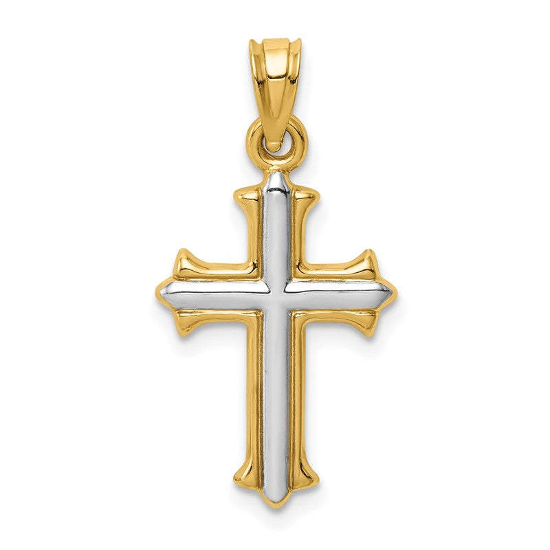14k and White Rhodium Reversible Hollow Cross Pendant D3184