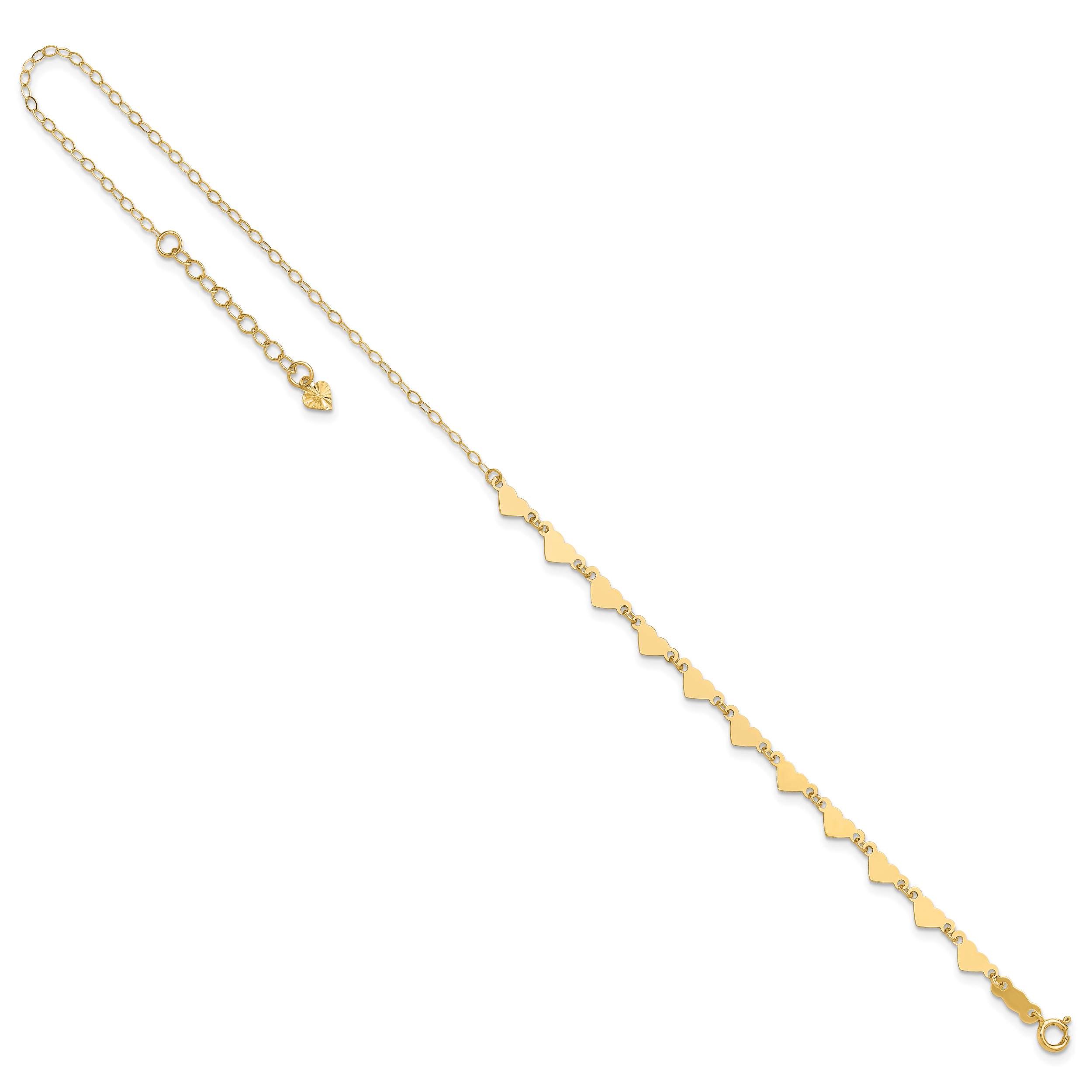14K Hearts and Oval Links 9 inch Plus 1 inch Extender - Total 10 inch Anklet ANK245