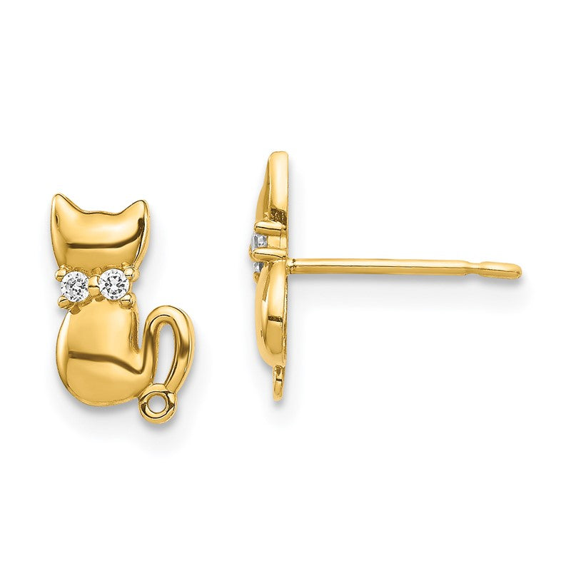 14K Sitting Cat CZ Bowtie Stud Earrings YE1892