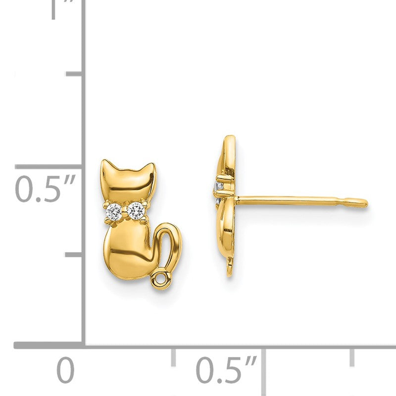 14K Sitting Cat CZ Bowtie Stud Earrings YE1892