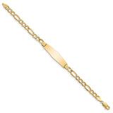 14k Polished Semi-Solid Chain/Solid Plate Figaro Link Soft Diamond Shape 34x10mm Plate 7 inch ID Bracelet DCID135C