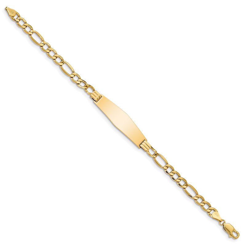 14k Polished Semi-Solid Chain/Solid Plate Figaro Link Soft Diamond Shape 34x10mm Plate 7 inch ID Bracelet DCID135C