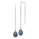 14k White Gold 7-8mm Black Teardrop Freshwater Cultured Pearl Threader Earrings XF706E