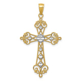 14K and White Rhodium Polished Diamond-Cut Cut-Out Cross Pendant K5501