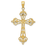 14K and White Rhodium Polished Diamond-Cut Cut-Out Cross Pendant K5501
