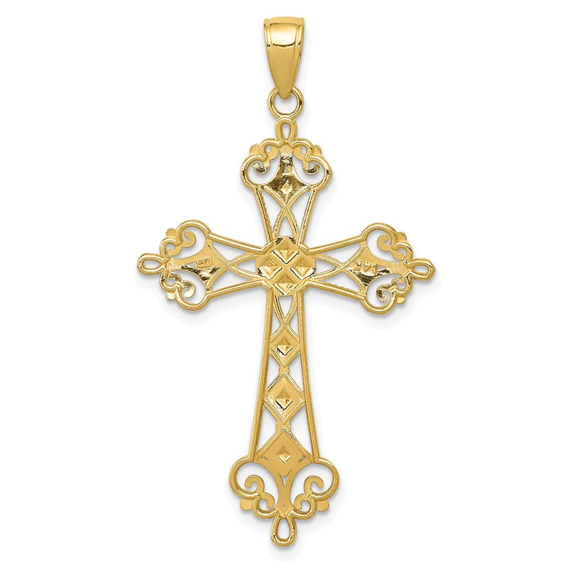 14K and White Rhodium Polished Diamond-Cut Cut-Out Cross Pendant K5501