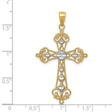 14K and White Rhodium Polished Diamond-Cut Cut-Out Cross Pendant K5501