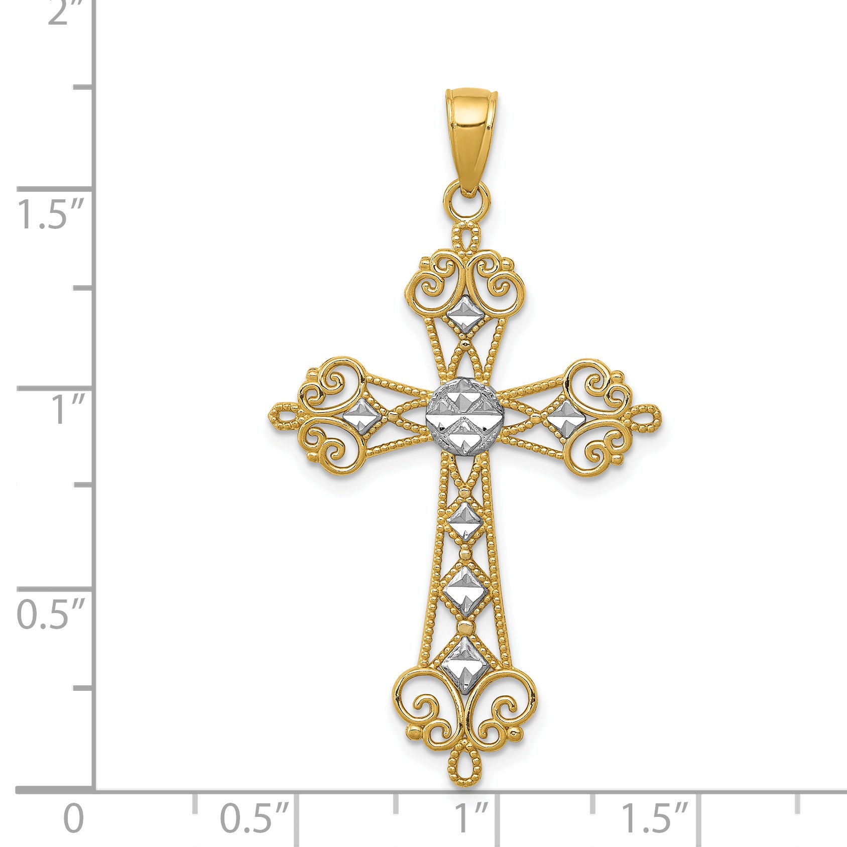 14K and White Rhodium Polished Diamond-Cut Cut-Out Cross Pendant K5501