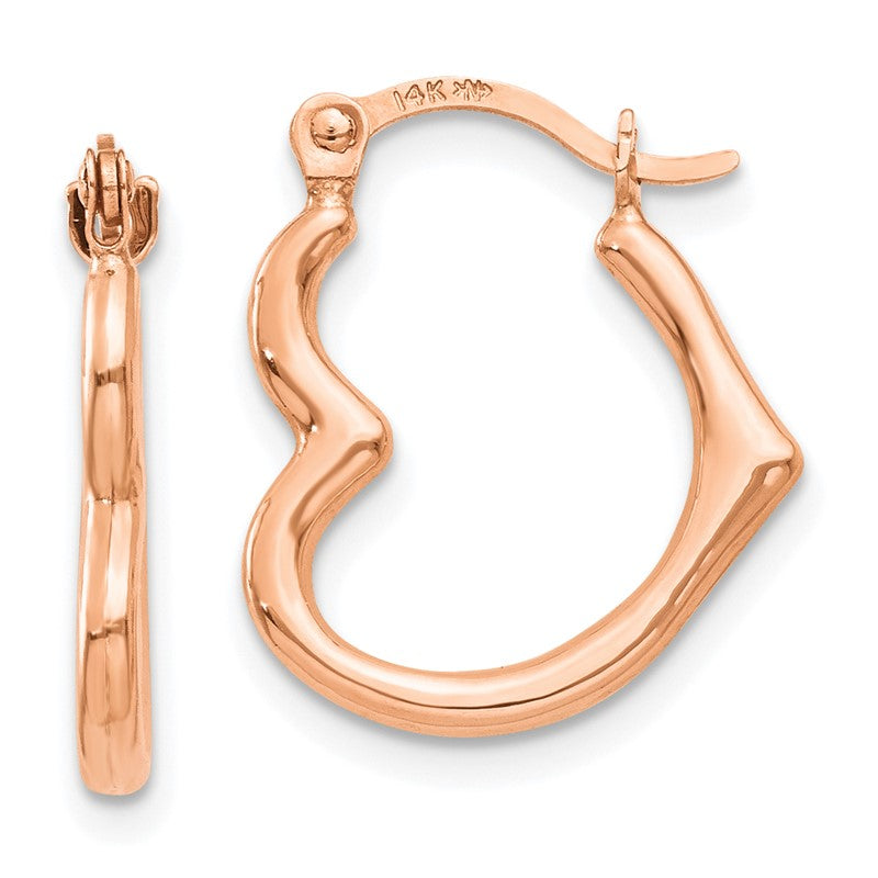 14K Rose Gold Heart Shaped Hollow Hoop Earrings TL746R