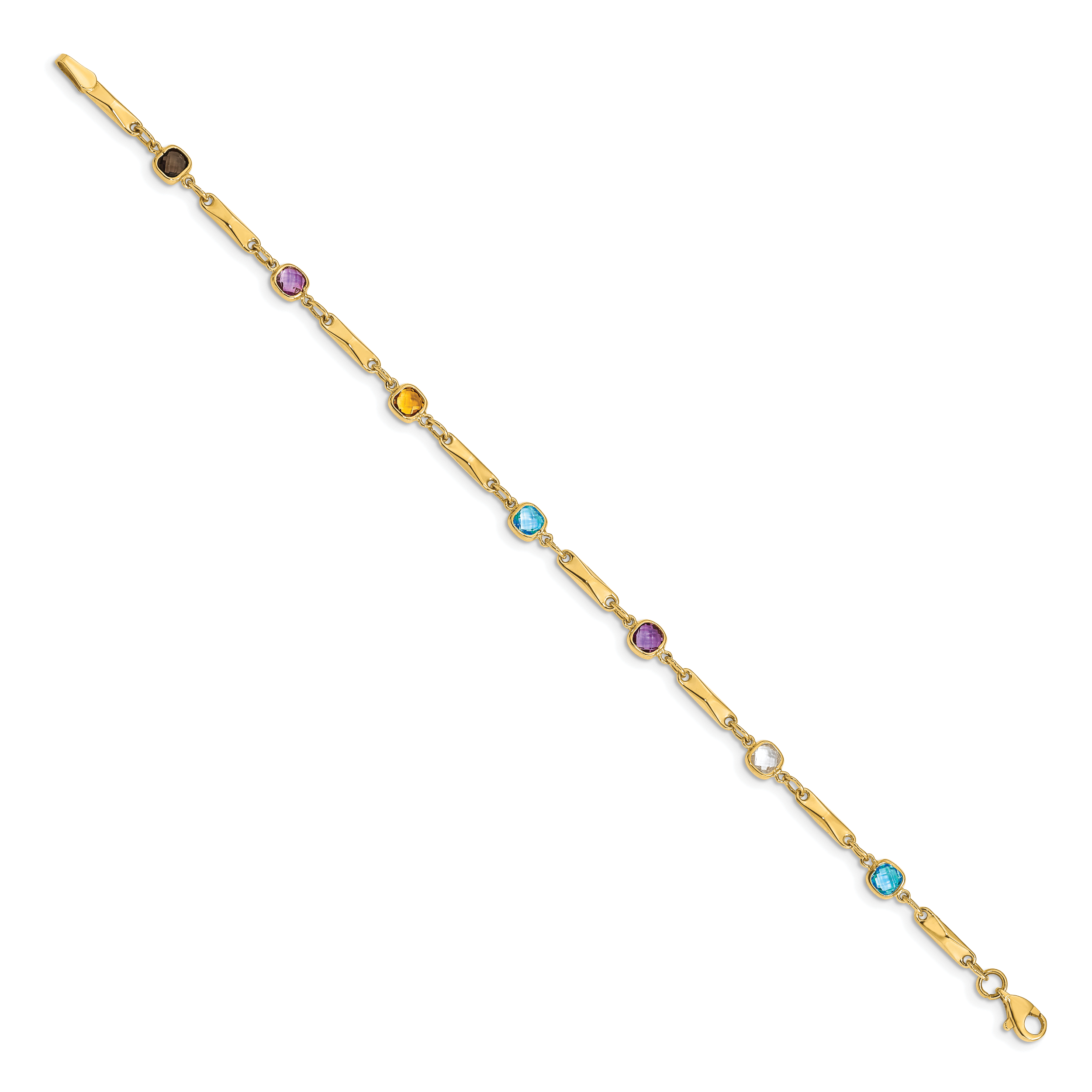 14K Complete Cushion-cut Sky Blue Topaz/White Quartz/Smoky Quartz/Amethyst/Citrine Fancy Link 7 inch Rainbow Bracelet Y12739RB