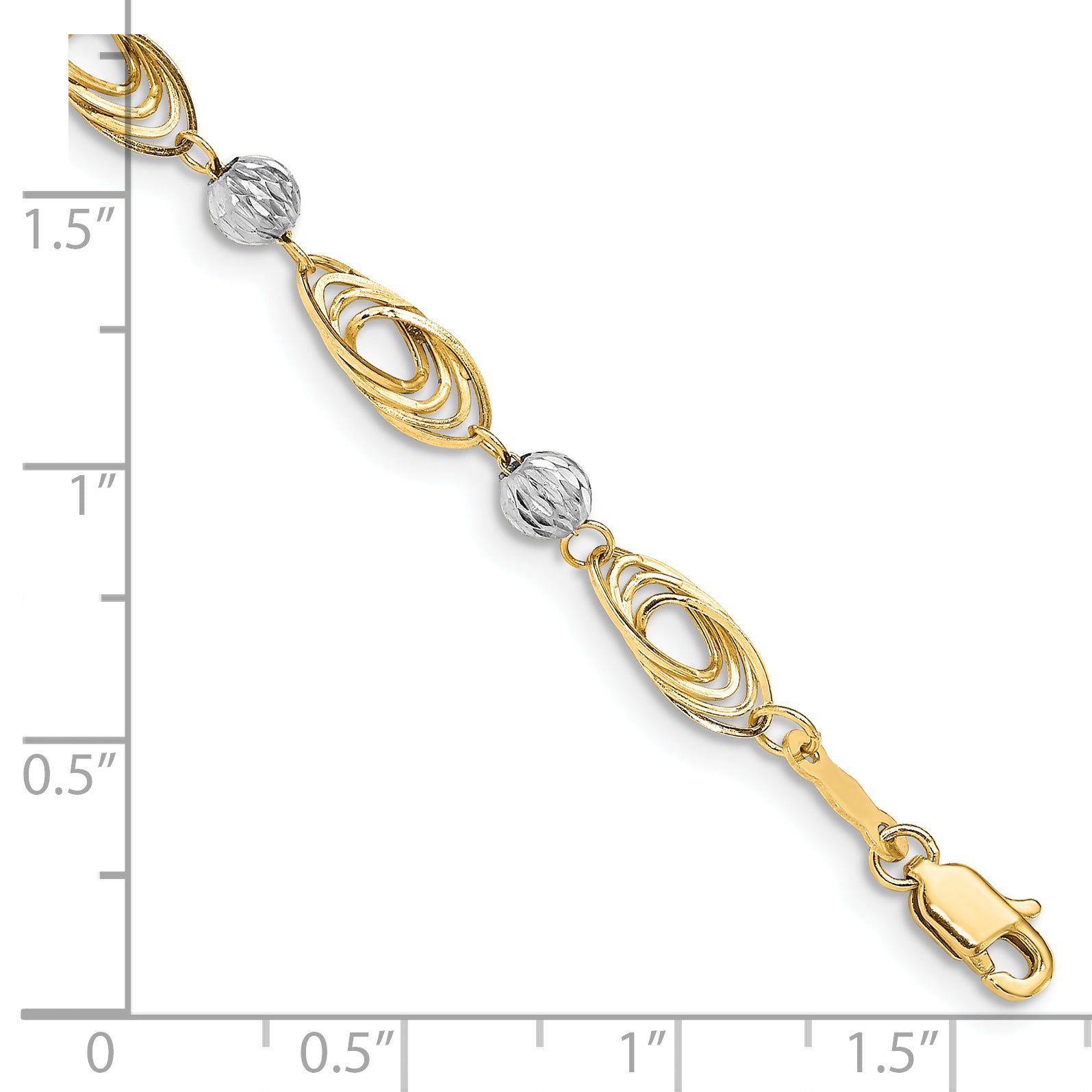 14K Two-tone Oval Links with Diamond-cut Beads 7.25 inch Bracelet FB1349