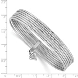 14K White Gold Polished and Textured with Dangle Heart 7-Strand 11.00mm Slip-on Round Bangle Bracelet DB535