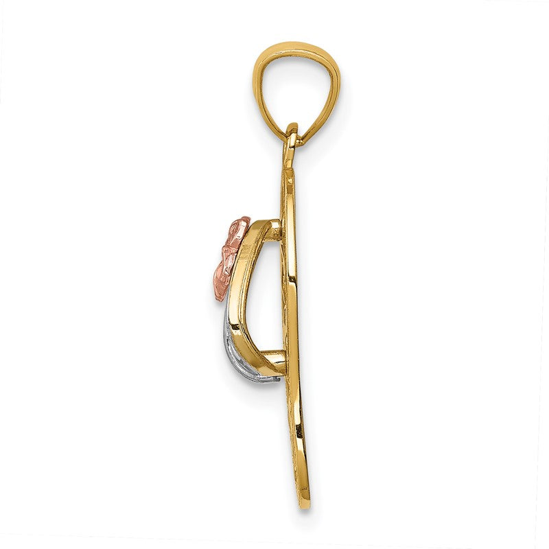 14K Tri Color Plumeria Sandal Pendant C4683