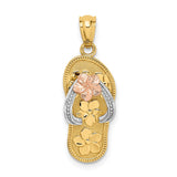 14K Tri Color Plumeria Sandal Pendant C4683