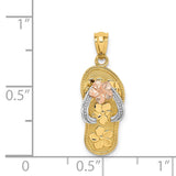 14K Tri Color Plumeria Sandal Pendant C4683