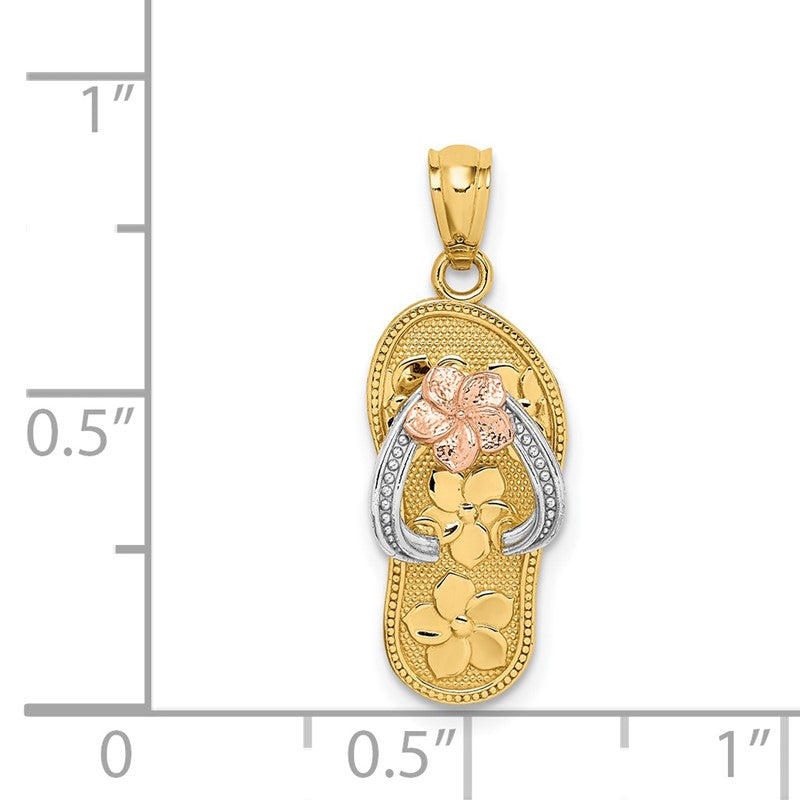 14K Tri Color Plumeria Sandal Pendant C4683