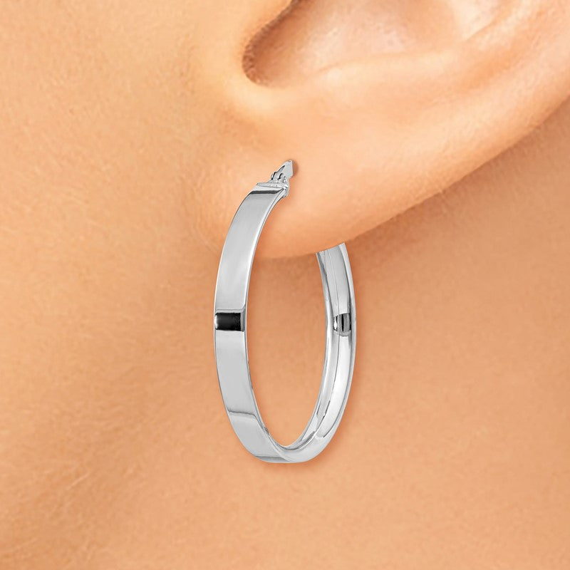 14K White Gold 3x25mm Tube Hoop Earrings PRE571