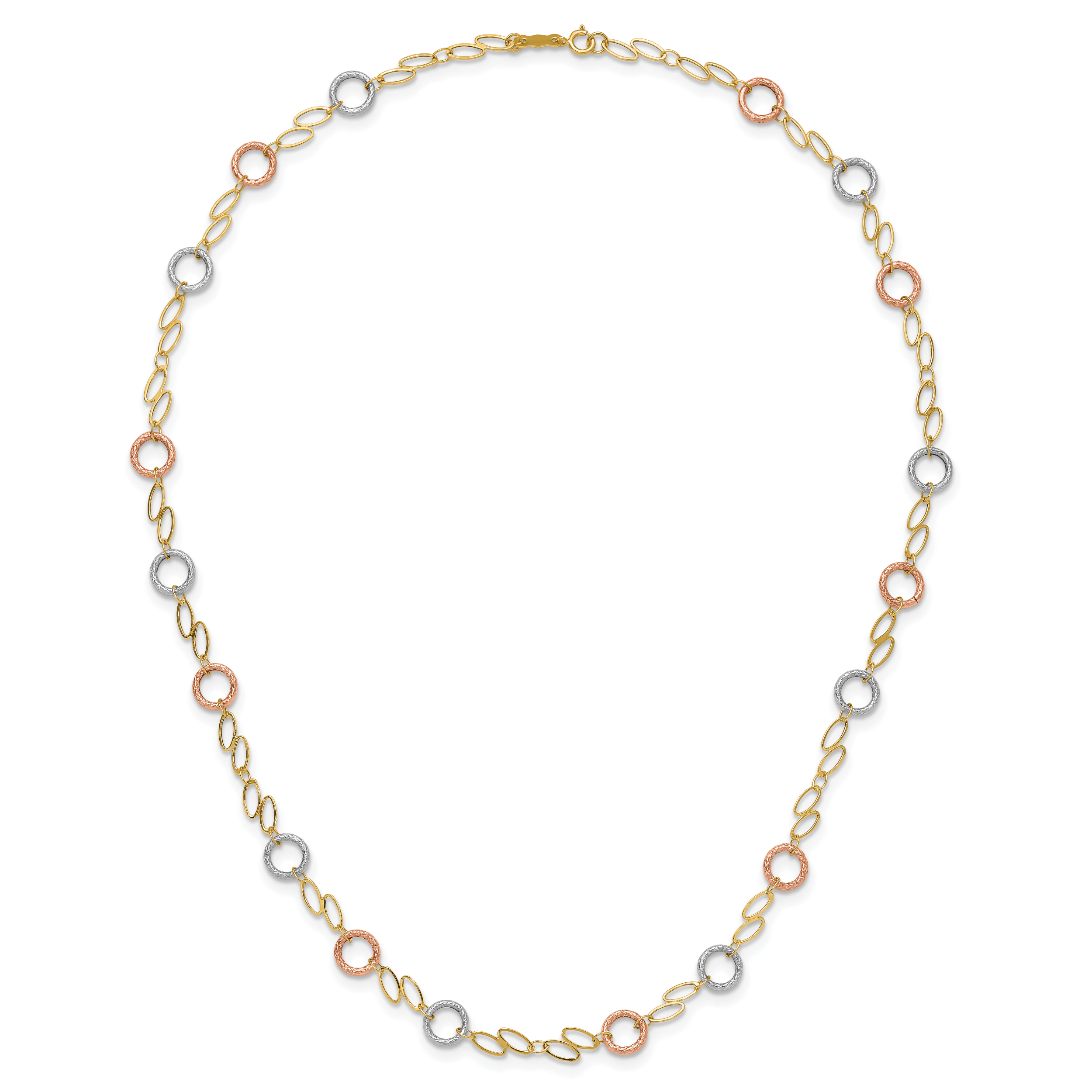 14k Tri-color Polished and Textured Round Circles and Ovals 18 inch Necklace SF1840