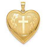 14k Textured and Diamond-cut Floral Cross Ash Holder 24mm Heart Locket XL717