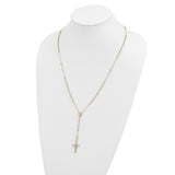 14k Polished Crucifix and Miraculous Medal with 3mm Mirror Beads Semi-solid 24 inch Rosary Necklace SF2065