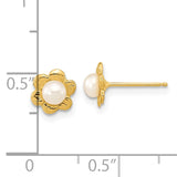 14k 3-4mm White Button Freshwater Cultured Pearl Flower Post Earrings XF617E