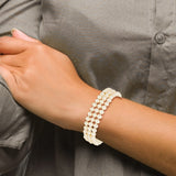 14k 5-6mm White Near-Round Freshwater Cultured Pearl 3-Strand 7.5 inch Bracelet PR14