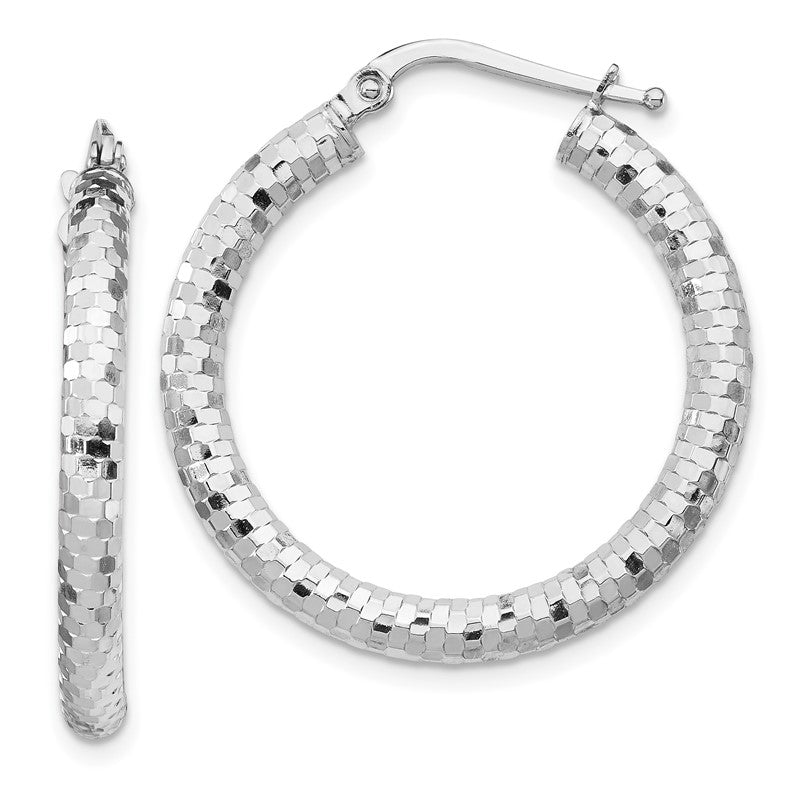 14k White Gold 3x27mm Diamond-cut Tube Hoop Earrings TF1702W